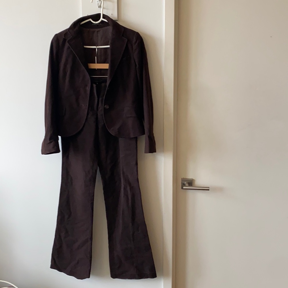 Theory dark choc brown velvet like suit
